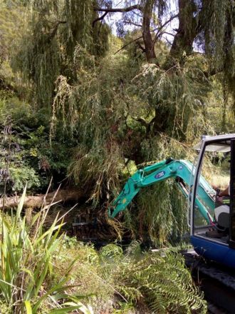The Parks team complete flood prevention work by clearing out the Ruruanga Stream behind The Village in Kawerau.
