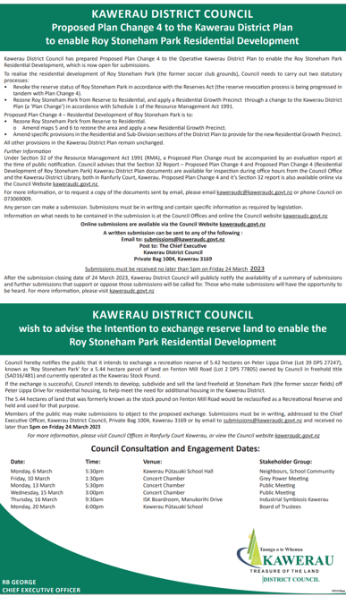 Public Notification of Council Intention to Exchange Reserve and Plan Change 4 