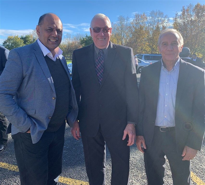 Minister for Employment Willie Jackson with Kawerau Mayor Malcolm Campbell and Councillor Chris Marjoribanks, who is also Tuwharetoa Ki Kawerau Health, Education and Social Services Chief Exeutive.