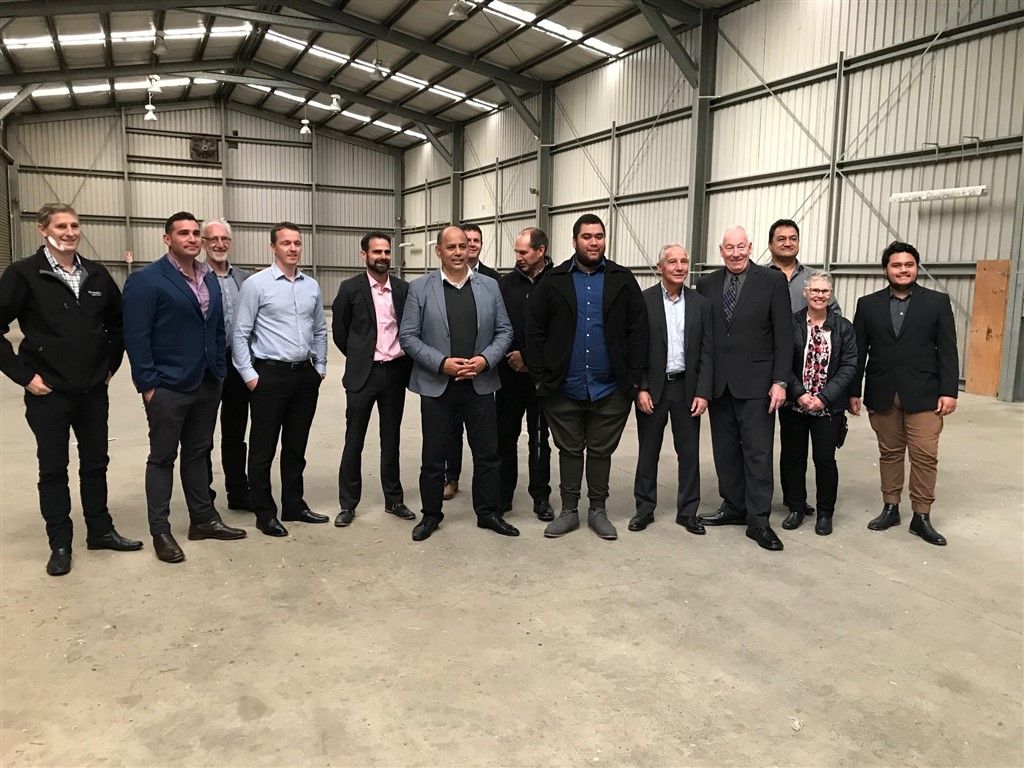 Kawerau Mayor Malcolm Campbell and members of the logistics team and Toi-EDA show Minister for Employment Willie Jackson the Driver Operator Training Centre.