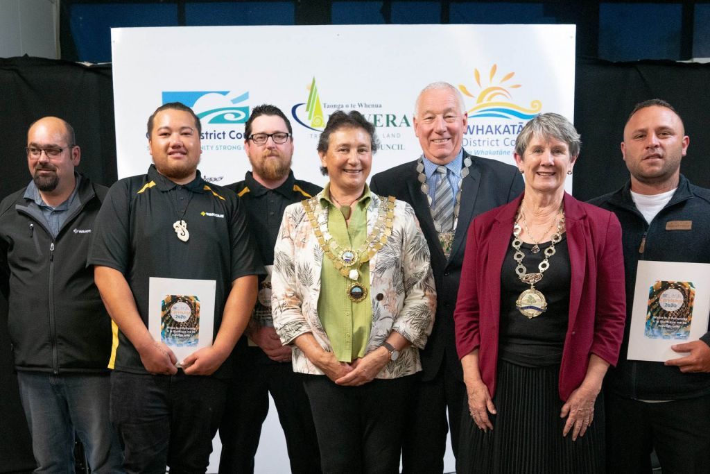 Photo of them with some of the graduates from Waiotahi Contractors