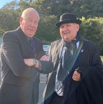Minister Shane Jones with Mayor Malcolm Campbell at the PGF announcement