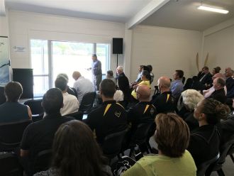 Tuwharetoa Kaumatua Boycie Te Rire mihi to guests at the PGF announcement