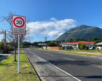 New speed limit sign Onslow Street before Tarawera High School